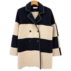 Tory Burch Nautical Colorblock Heavyweight Merino Wool Double Breasted Coat S